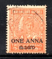 T214 - India TRAVANCORE , Gibbons N. 4c Dent 13 1/2 . Usato - Travancore