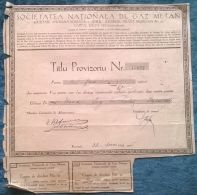 ROMANIAN NATIONAL GAS COMPANY, PROVISIONAL CERTIFICATE FOR SHARES, STOCK, REVENUE COUPONS, 1945, ROMANIA - Electricidad & Gas