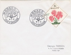 FLORA-L213 - MONACO N° 515 Sur Lettre Obl. 1er Jour Oeillets Princesse Grâce - Storia Postale