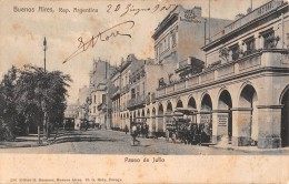 05651 "REP. ARGENTINA - BUENOS AIRES - PASEO DE JULIO" ANIMATA, CARRI, OMNIBUS. CART. POST. ORIG.  SPEDITA 1905 - Argentine