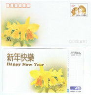 ORCH-L2 - CHINE Entier Postal Carte Et Enveloppe De Nouvel An 1994 Avec Orchidée, Chiens  Chat Oiseau - Briefe