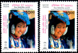 INDIAN RURAL WOMEN-LADHAKH-MASSIVE ERROR-INDIPEX 97-INDIA-1997-MNH-TP-263 - Plaatfouten En Curiosa