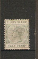 TURKS ISLANDS 1885 ½d Pale Green SG 53a Watermark Crown CA MOUNTED MINT Cat £7 - Turks And Caicos