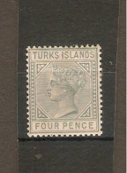 TURKS ISLANDS 1884 4d  SG 57 Watermark Crown CA MOUNTED MINT Cat £40 - Turks And Caicos