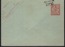 Enveloppe Entier 15 Mouchon Vermillon  Sur Vert Gris  Avec Date 314 Surchargé Taxe Réduite à 0f10 Neuve - Standard- Und TSC-Briefe (vor 1995)