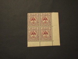 NOUVELLE CALEDONIE - 1922 UCCELLO 0,05 Su 15, Soprast., In Quartina(block Of Four) - NUOVO(++) - Unused Stamps