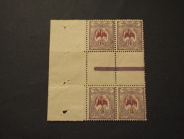 NOUVELLE CALEDONIE - 1922 UCCELLO 0,05 Su 15, Soprast.,con Interspazio, In Quartina(block Of Four) - NUOVO(++) - Ongebruikt