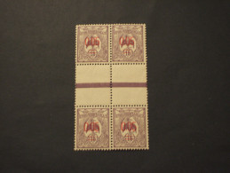 NOUVELLE CALEDONIE - 1922 UCCELLO 0,05 Su 15, Soprast.,con Interspazio, In Quartina(block Of Four) - NUOVO(++) - Nuovi