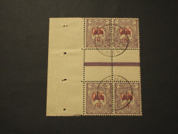 NOUVELLE CALEDONIE - 1922 UCCELLO 0,05 Su 15, Soprast.,con Interspazio, In Quartina,(block Of Four)- TIMBRATO/USED - Usados