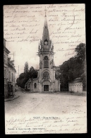 LOT 2 CPA ANCIENNES- VIGNY (95)- PLACE DE L'EGLISE ET L'EGLISE DE FACE ET DE PROFIL- GROS PLANS- 2 SCANS - Vigny