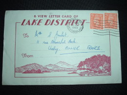 LETTRE LAKE DISTRICT Pour FRANCE TP 2 D X2 OBL.MEC.30 JLY 1948 WINDERMERE - Ohne Zuordnung