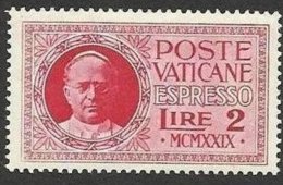 1929 Vaticano Vatican CONCILIAZIONE 2L Carminio (E1) MLH* - Eilsendung (Eilpost)