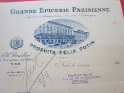 Gde Épicerie Parisienne  Felix Potin Nice Facture & Document Commercial Illustré-France Marseille - 1900 – 1949