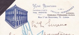 HOTEL AMERICANO De CECÍLIO FERNANDEZ - RUA 1º DE DEZEMBRO, 73 . LISBOA - Carta Comercial - Portugal