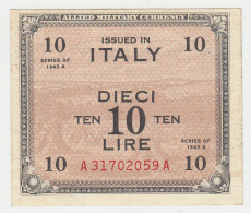 Italy 10 Lire 1943 VF Pick M19b M19 B - Allied Occupation WWII