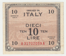 Italy 10 Lire 1943 VF Pick M19b M19 B - Ocupación Aliados Segunda Guerra Mundial