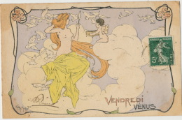 Henri Morin Art Nouveau Vendredi Venus Femme Nue Et Angelot - Morin, Henri