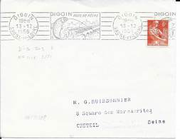 SAONE ET LOIRE (71) DIGOIN - FLAMME  N° DIG 202 R - DIGOIN PAYS DE PECHE / FAIENCE CERAMIQUE   1958  BELLE FRAPPE - Mechanische Stempels (reclame)