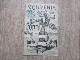 CPA 14 PORT EN BESSIN FANTAISIE SOUVENIR ENCRE MULTI VUES - Port-en-Bessin-Huppain