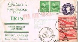 18333. Carta Aerea, Entero Postal, BELOIT (kansas) 1947. Fair Chance Farm - ...-1900