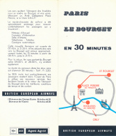 British European Airways (BEA) : Navette Cars Paris - Le Bourget En 30 Minutes, Nouvelle Aérogare Place Perreire - Zeitpläne