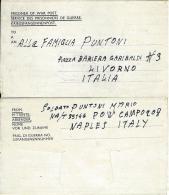 BIGLIETTO PRIGIONIERI POW CAMP 208 NAPLES NAPOLI 1944 X LIVORNO - Military Mail (PM)