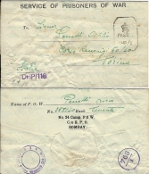 BIGLIETTO CAMPO PRIGIONIERI INDIA POW CAMP 24 CLEMENT TOWN 19443 X TORINO - Military Mail (PM)