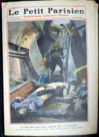 SCAPHANDRIER  GRAVURE COULEUR  DU PETIT JOURNAL 1910  SCAPHANDRIER DECOUVRANT LES CADAVRES DU PLUVIOSE - 1850 - 1899