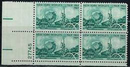 Corner Block -1964 USA New York World's Fair Stamp Sc#1244 Globe Steel - Blocks & Sheetlets