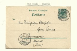 1896. GERMAN  OCCUPATION . POSTKARTE . HALLE--OBORNIKI . - ...-1860 Voorfilatelie