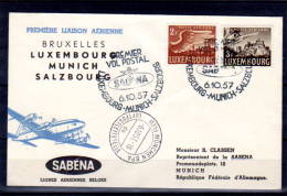 1er Vol Postal Sabena, Bruxelles-Salzbourg, PA 8 / 9 Sur Carte Postale, - Covers & Documents