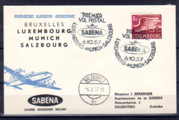 1er Vol Postal Sabena, Bruxelles-Salzbourg, PA 11 Sur Carte Postale, - Storia Postale
