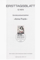 Germany Deutschland 1979-12 Anne Frank, Diarist And Writer, First Day Sheet, Canceled In Bonn - 1974-1980