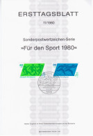 Germany Deutschland 1980-11 ETB ERSTTAGSBLATT "Fur Den Sport 1980" Football Skiing, First Day Sheet, Canceled In Bonn - 1974-1980