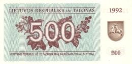 LITHUANIA 500 TALONAS 1992 P-44 UNC [LT155a] - Lithuania