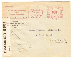 Schweiz Werbe 12.1.1942 Zürich Frama #1042 Zensur (Bermuda) Brief UBS Nach New-York - Affrancature Meccaniche