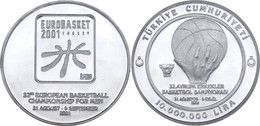 AC - 32nd EUROPEAN BASKETBALL CHAMPIONSHIP EUROBASKET 2001 COMMEMORATIVE SILVER COIN TURKEY PROOF UNCIRCULATED - Turchia