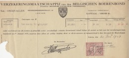 INSURANCE POLICY  FEE RECEIPT, REVENUE STAMP, 1928, BELGIUM - Banque & Assurance