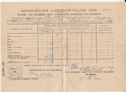 PARTIAL AGRICULTURAL CENSUS, SHEET, 1939, BELGIUM - Agricultura