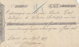 PROMISSORY NOTE, BANK, KING LEOPOLD II STAMPS, 1909, BELGIUM - Banca & Assicurazione