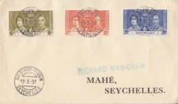 KING GEORGE VI AND QUEEN ELISABETH CORONATION, STAMPS ON COVER, 1937, SEYCHELLES - Seychellen (...-1976)