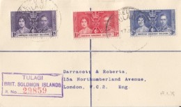 KING GEORGE VI AND QUEEN ELISABETH CORONATION, STAMPS ON REGISTERED COVER, 1938, BRITISH SOLOMON ISLANDS - Iles Salomon (...-1978)