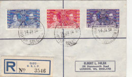 KING GEORGE VI AND QUEEN ELISABETH CORONATION, STAMPS ON REGISTERED COVER, 1938, BRITISH SOLOMON ISLANDS - British Solomon Islands (...-1978)