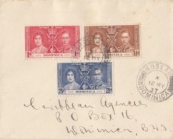 KING GEORGE VI AND QUEEN ELISABETH CORONATION, STAMPS ON COVER, 1937, DOMINICA - Dominica (...-1978)