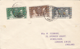 KING GEORGE VI AND QUEEN ELISABETH CORONATION, STAMPS ON COVER, 1937, NYASALAND - Nyasaland (1907-1953)