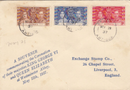 KING GEORGE VI AND QUEEN ELISABETH CORONATION, STAMPS ON COVER, 1937, ANTIGUA - 1858-1960 Colonia Británica