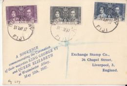 KING GEORGE VI AND QUEEN ELISABETH CORONATION, STAMPS ON COVER, 1937, FIJI - Fiji (...-1970)