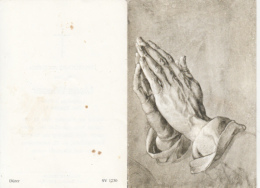 CPA FUNERALS, DEATH ANNOUNCEMENT, PRAYING HANDS, 2 PARTS FOLDED - Funerali