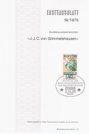 Germany Deutschland 1976-19 J. J. C. Von Grimmelshausen, Writer Author, First Day Sheet, Canceled In Bonn - 1974-1980