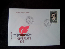 NEW RARE FDC FIRST DAY COVER Stationery ROMANIA 1981 ANNIVERSARIES REPUBLICA SOCIALISTA ROMANIA STAMP ENVELOPE - FDC